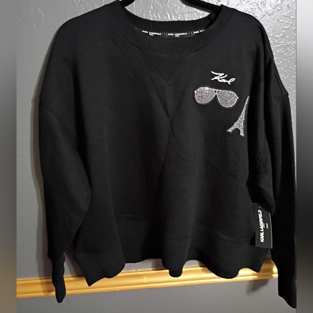 Karl Lagerfeld Black Embellished Crewneck Sweatshirt